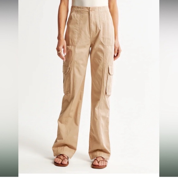 Abercrombie & Fitch Relaxed Cargo Pants 14 32 mid plus cream khaki Y2K utility - Picture 2 of 11